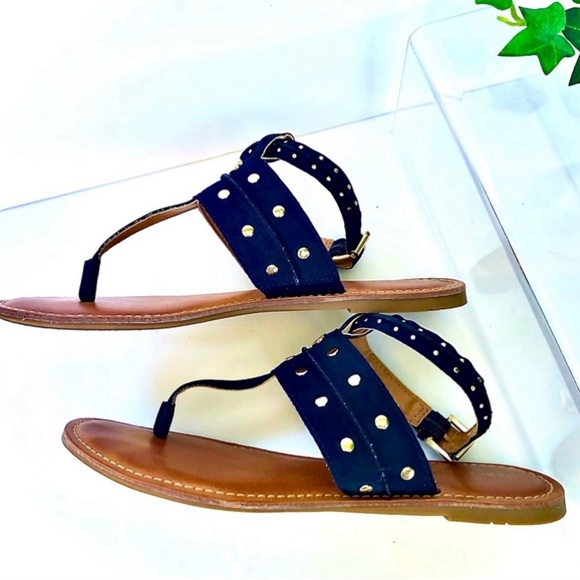 Tommy Hilfiger Gold Stud Navy and Tan Linnea Sandals - Picture 4 of 10